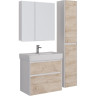 Тумба LEMARK COMBI 80 см под раковину, подвесная/напольная, 2 ящика, фасад Дуб кантри, корпус белый глянец LM03C80T-dub